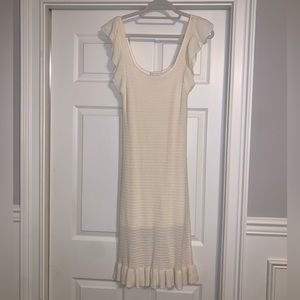 House of Harlow 1960 Cream Knit Ruffle Midi Dress